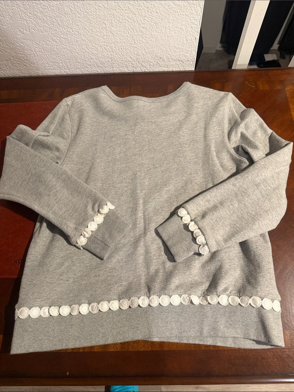 Women's Light Gray Crewneck Sweater with Scallop Trim